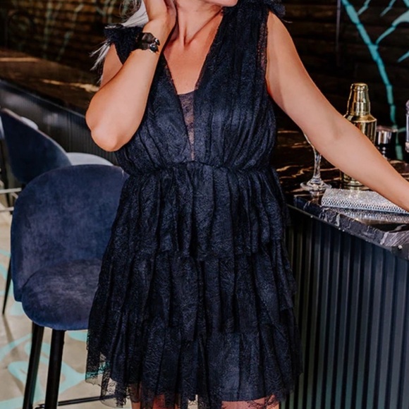 Fate Black Lace Tulle Mini Dress NWT - Picture 1 of 7